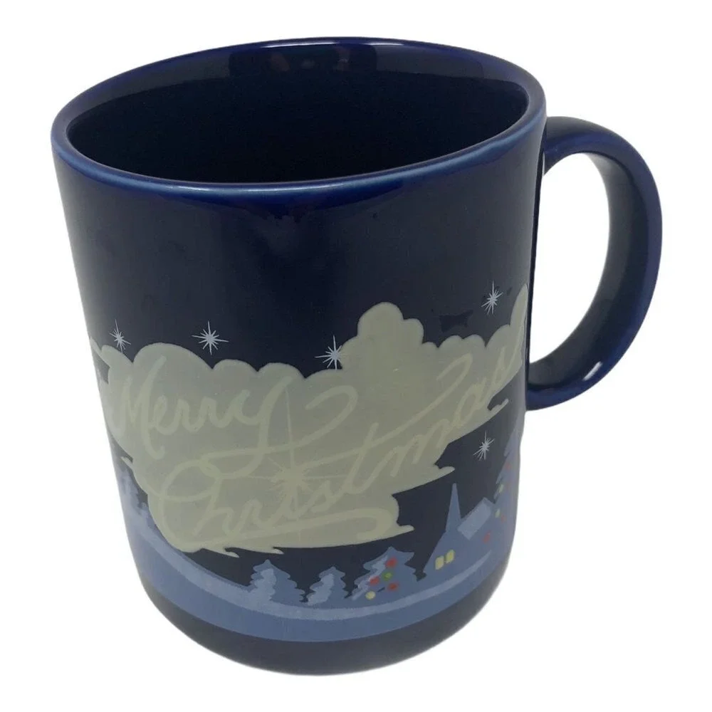Merry Christmas Blue Coffee Mug Tea‎ Cup Trees Darkens with Heat